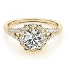 Diamond Halo Floral Split Shank Engagement Ring 14k Yellow Gold (0.96ct)