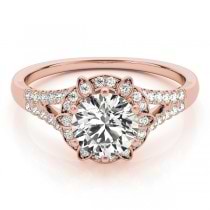 Diamond Halo Floral Split Shank Engagement Ring 18k Rose Gold (0.96ct)