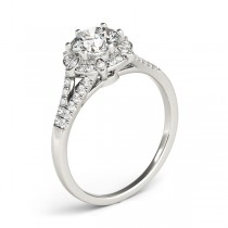 Diamond Halo Floral Split Shank Engagement Ring Palladium (0.96ct)