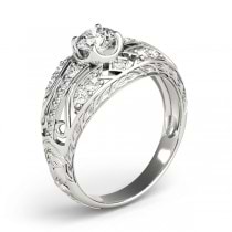 Diamond Art Deco Engagement Ring 14k White Gold (0.73ct)
