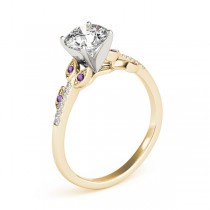Amethyst & Diamond Vine Leaf Engagement Ring Setting 14K Yellow Gold (0.10ct)