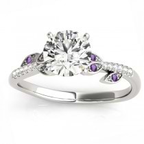 Amethyst & Diamond Vine Leaf Engagement Ring Setting 18K White Gold (0.10ct)