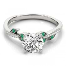 Emerald & Diamond Vine Leaf Engagement Ring Setting 14K White Gold (0.10ct)