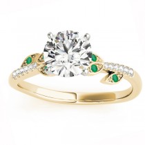 Emerald & Diamond Vine Leaf Engagement Ring Setting 18K Yellow Gold (0.10ct)