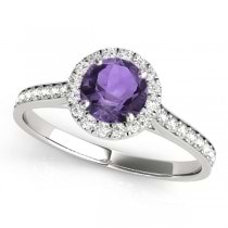 Diamond Halo Amethyst Engagement Ring Platinum (1.29ct)