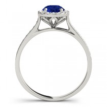 Diamond Halo Blue Sapphire Engagement Ring 18k White Gold (1.29ct)