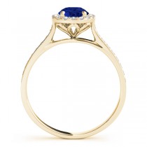 Diamond Halo Blue Sapphire Engagement Ring 18k Yellow Gold (1.29ct)