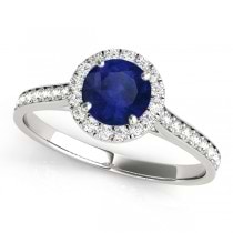 Diamond Halo Blue Sapphire Engagement Ring Platinum (1.29ct)