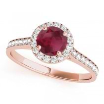 Diamond Halo Ruby Engagement Ring 14k Rose Gold (1.29ct)