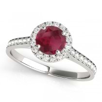 Diamond Halo Ruby Engagement Ring Platinum (1.29ct)