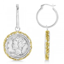 Two-Tone Mercury Dime Coin Earrings in Sterling Silver