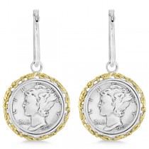 Two-Tone Mercury Dime Coin Earrings in Sterling Silver