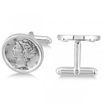 Men's  Bezel Set Mercury Dime Coin Cufflinks in Sterling Silver