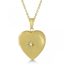 Ladies Heart Photo Locket w/ Diamond Accent in 14k Yellow Gold 0.02ct