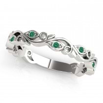 Emerald Leaf Fashion Ring Wedding Band 14k White Gold (0.05ct)