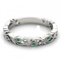 Emerald Leaf Fashion Ring Wedding Band 14k White Gold (0.05ct)