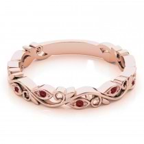 Ruby Leaf Fashion Ring Wedding Band 14k Rose Gold (0.05ct)