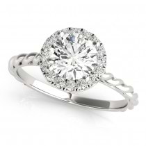 Diamond Halo Twisted Rope Engagement Ring in 18k White Gold (0.10ct)