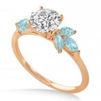 Aquamarine Marquise Floral Engagement Ring 14k Rose Gold (0.50ct)