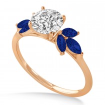 Lab Blue Sapphire Marquise Floral Engagement Ring 14k Rose Gold (0.50ct)