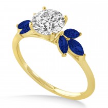 Lab Blue Sapphire Marquise Floral Engagement Ring 14k Yellow Gold (0.50ct)