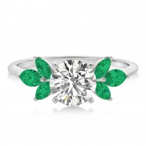 Lab Emerald Marquise Floral Engagement Ring 14k White Gold (0.50ct)