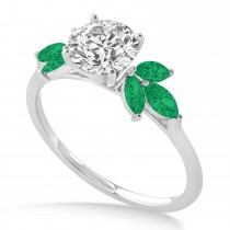 Lab Emerald Marquise Floral Engagement Ring 14k White Gold (0.50ct)