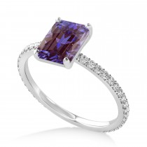 Emerald Alexandrite & Diamond Hidden Halo Engagement Ring 14k White Gold (2.93ct)