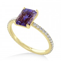 Emerald Alexandrite & Diamond Hidden Halo Engagement Ring 14k Yellow Gold (2.93ct)