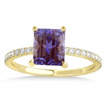 Emerald Alexandrite & Diamond Hidden Halo Engagement Ring 14k Yellow Gold (2.93ct)