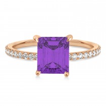 Emerald Amethyst & Diamond Hidden Halo Engagement Ring 14k Rose Gold (2.93ct)