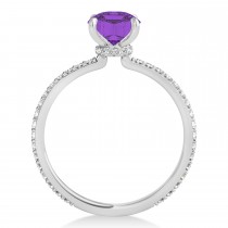Emerald Amethyst & Diamond Hidden Halo Engagement Ring 14k White Gold (2.93ct)