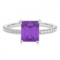 Emerald Amethyst & Diamond Hidden Halo Engagement Ring 18k White Gold (2.93ct)