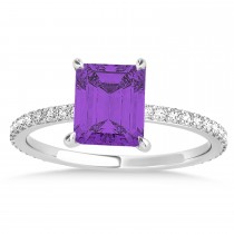 Emerald Amethyst & Diamond Hidden Halo Engagement Ring 18k White Gold (2.93ct)