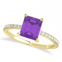 Emerald Amethyst & Diamond Hidden Halo Engagement Ring 18k Yellow Gold (2.93ct)