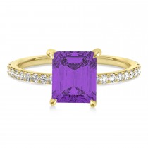 Emerald Amethyst & Diamond Hidden Halo Engagement Ring 18k Yellow Gold (2.93ct)