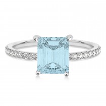 Emerald Aquamarine & Diamond Hidden Halo Engagement Ring 14k White Gold (2.93ct)