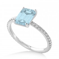 Emerald Aquamarine & Diamond Hidden Halo Engagement Ring 14k White Gold (2.93ct)