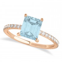 Emerald Aquamarine & Diamond Hidden Halo Engagement Ring 18k Rose Gold (2.93ct)