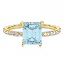 Emerald Aquamarine & Diamond Hidden Halo Engagement Ring 18k Yellow Gold (2.93ct)