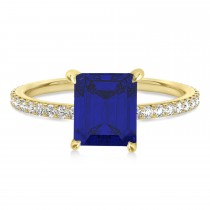 Emerald Blue Sapphire & Diamond Hidden Halo Engagement Ring 18k Yellow Gold (2.93ct)