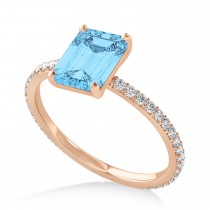 Emerald Blue Topaz & Diamond Hidden Halo Engagement Ring 14k Rose Gold (2.93ct)