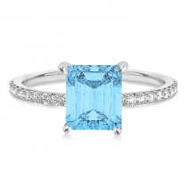 Emerald Blue Topaz & Diamond Hidden Halo Engagement Ring 14k White Gold (2.93ct)