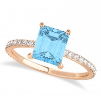 Emerald Blue Topaz & Diamond Hidden Halo Engagement Ring 18k Rose Gold (2.93ct)