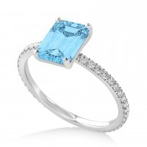 Emerald Blue Topaz & Diamond Hidden Halo Engagement Ring 18k White Gold (2.93ct)
