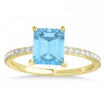Emerald Blue Topaz & Diamond Hidden Halo Engagement Ring 18k Yellow Gold (2.93ct)