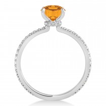 Emerald Citrine & Diamond Hidden Halo Engagement Ring 18k White Gold (2.93ct)