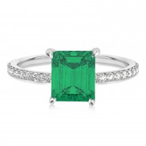 Emerald Emerald & Diamond Hidden Halo Engagement Ring 14k White Gold (2.93ct)