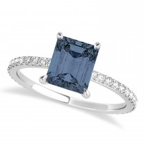 Emerald Gray Spinel & Diamond Hidden Halo Engagement Ring 14k White Gold (2.93ct)