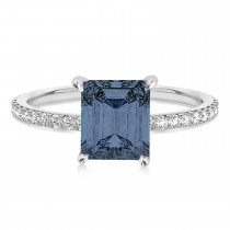 Emerald Gray Spinel & Diamond Hidden Halo Engagement Ring 18k White Gold (2.93ct)